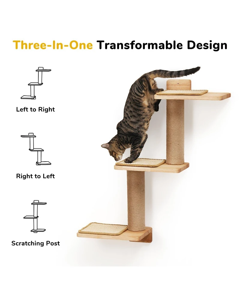 Aronkl 3 in 1 Transformable Cat Wall Shelves Perch Scratcher Climb Play Nap Stable Material