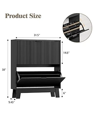 Yigii Fluted Shoe Cabinet 4 Flip Drawers Slim Entryway Storage Organizer