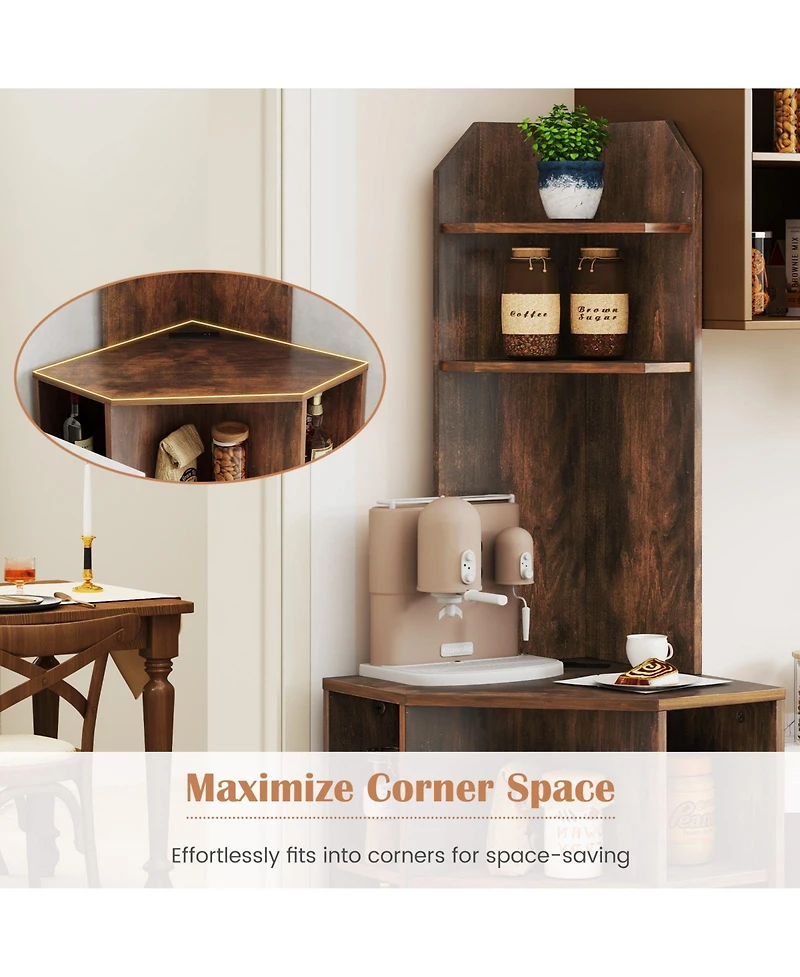 Gymax Set Of 2 6 Tier Corner Shelf 63 Inch Tall Bookshelf with Usb Ports and Charging