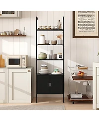 Gymax 72.5 Inch Tall Bookshelf 5 Tier Wall Mount Ladder Bookcase with Cabinet