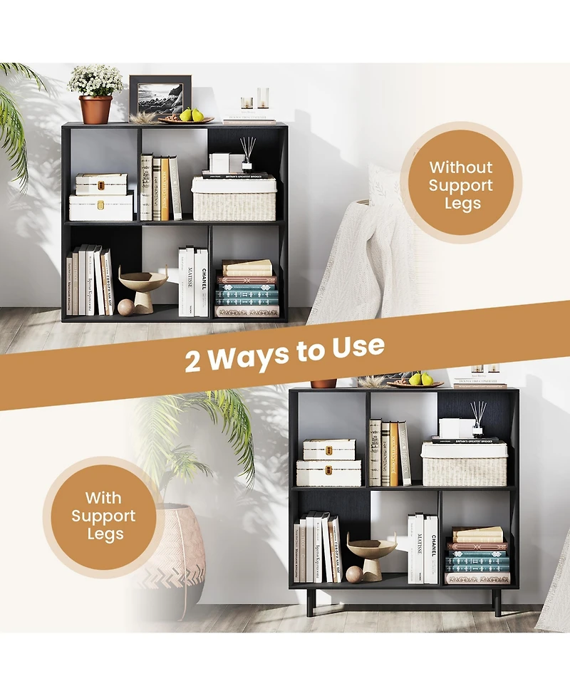 Gymax 2 Piece 4 Cubby Open Bookcase 3 Tier Freestanding Bookshelf with Detachable Metal Legs