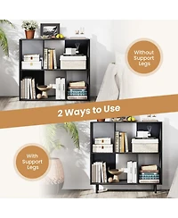 Gymax 2 Piece 4 Cubby Open Bookcase 3 Tier Freestanding Bookshelf with Detachable Metal Legs