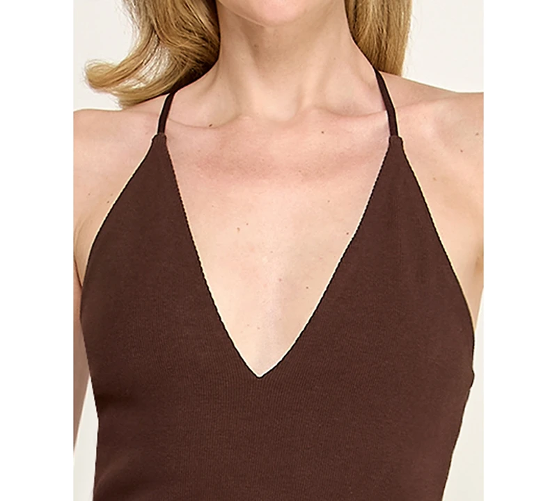 Rare Women's Knit to Woven Halter V-Neck Tiered Mini Dress