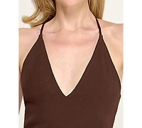Rare Women's Knit to Woven Halter V-Neck Tiered Mini Dress