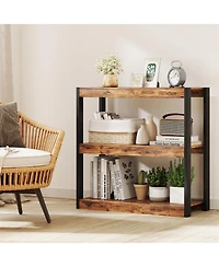 Gymax 3 Tier Bookshelf Wooden Bookcase with Dual Anti Tipping Kits Open Shelving Unit