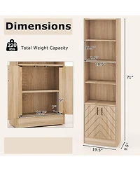 Gymax 2 Pieces 71 Inch Bookshelf with 2 Door Cabinet 6 Tier Bookcase Tall Storage Cabinet Display Rack