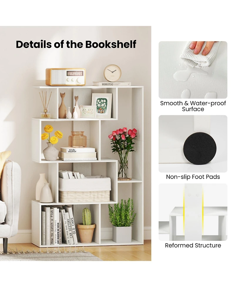 Gymax 2 Pieces 47 Inch Open-back Geometric Bookshelf Free Standing Storage Shelf Unit