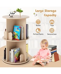 Gymax Kids Rotating Bookshelf Round Spinning Corner Bookcase with Bear Baffles