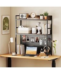 Gymax 2 Tier Countertop Desktop Bookshelf with Metal Pegboard 2 Anti Tipping Devices
