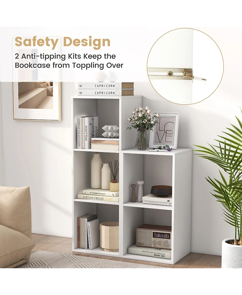Gymax 3 Cube Bookshelf Modern Vertical Bookcase with Back Guardrail and Anti Tipping Kits