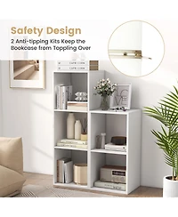 Gymax 3 Cube Bookshelf Modern Vertical Bookcase with Back Guardrail and Anti Tipping Kits