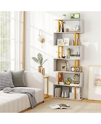 Gymax 2 Pieces 6 Tier Geometric Bookcase 74.5 Inch S Shaped Bookshelf with Metal Frame