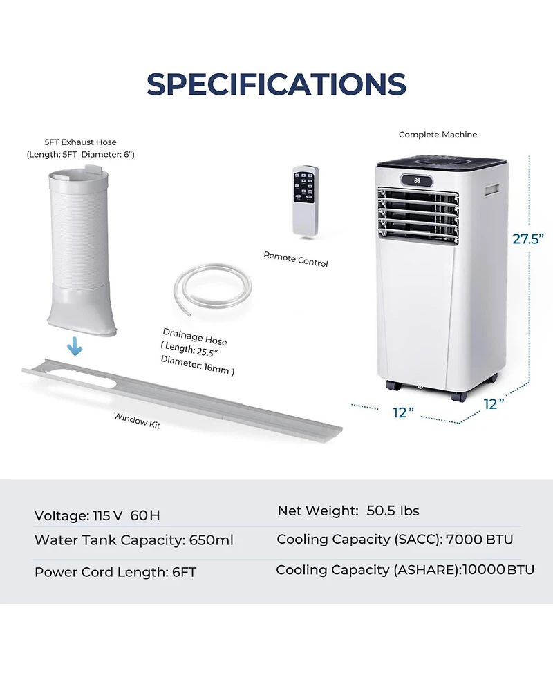 Ecooso 10000 Btu 4-in-1 Portable Air Conditioner for Rooms up to 350 sq.ft