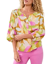 Tribal Women's Printed Challis Smocked Yoke Top