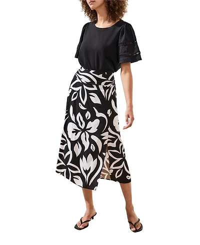 Tribal Women's Printed Textured Wrap Front Pull-On Skirt