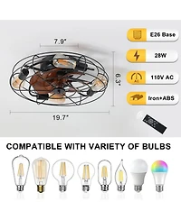 Clihome 20' inch Caged Ceiling Fan With Light, Low Profile Ceiling Fan With Remote Control