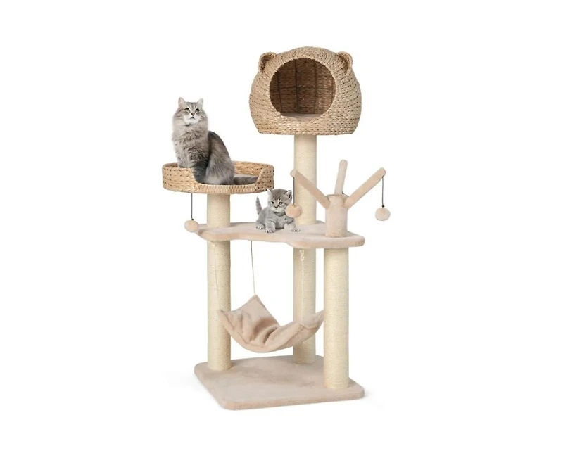Zeus & Ruta Multi Level Cat Tree with Condo Hammock and Rotatable Hanging Balls for Indoor Cats