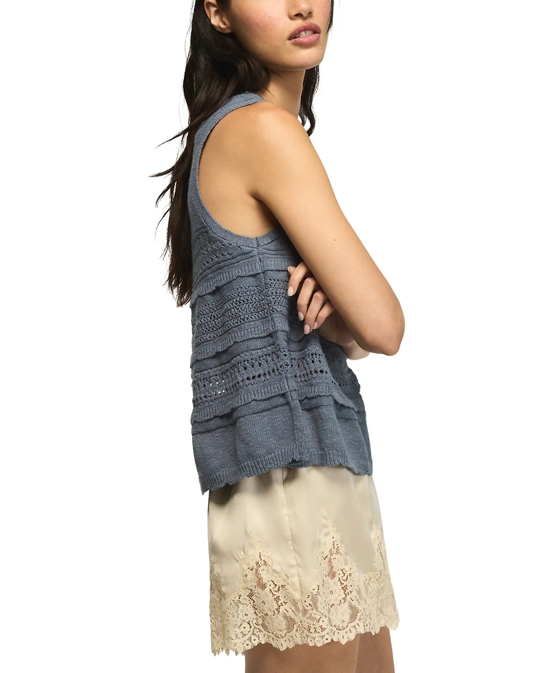 Lucky Brand Women's Tiered Ruffle Crewneck Sweater Tank Top