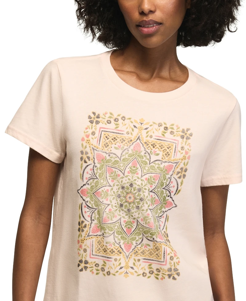 Lucky Brand Women's Strawberry Mandala Printed Classic Crewneck T-Shirt