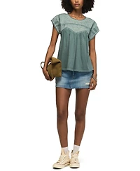 Lucky Brand Women's Embroidered Yoke Cotton Top