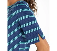 Liverpool Los Angeles Petite Short-Sleeve Boat Neck T-Shirt