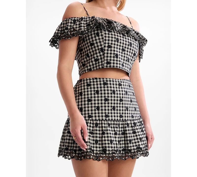 Guess Women's Marilyn Plaid Ruffle Detail Mini Skirt