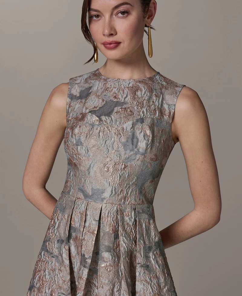 Donna Karan New York Women's Jacquard Crew Neck Midi Fit & Flare Dress