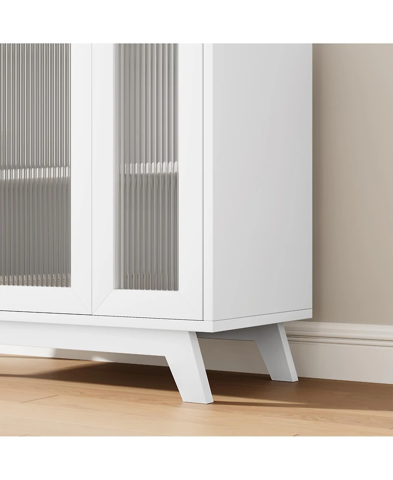 homfan Fluted Glass Door Entryway Cabinet with 3 Drawers and Adjustable Shelf, Modern Chic Storage Console Spacious Top, Easy Assembly