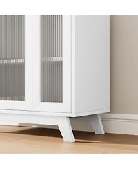 homfan Fluted Glass Door Entryway Cabinet with 3 Drawers and Adjustable Shelf, Modern Chic Storage Console Spacious Top, Easy Assembly