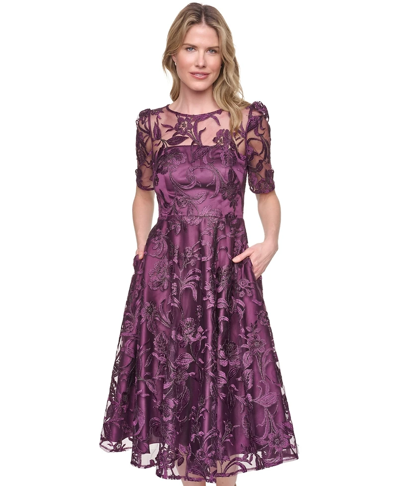 Eliza J Women's Elbow-Sleeve Illusion Yoke Dress