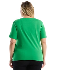 Rafaella Plus Welt Pocket Button Detail Short Sleeve Top