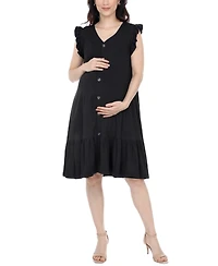 White Mark Women's Flutter-Sleeve Button-Front Tiered Maternity Dress