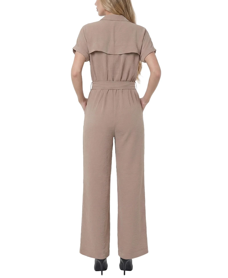 Ny Collection Petite Short Sleeve Belted Jumpsuit