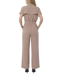 Ny Collection Petite Short Sleeve Belted Jumpsuit