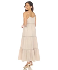 White Mark Women's Scoop Neck Tiered Midi Dress