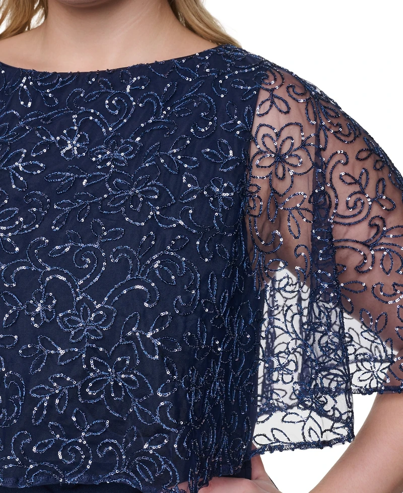 Jessica Howard Plus Capelet Boat Neck Gown