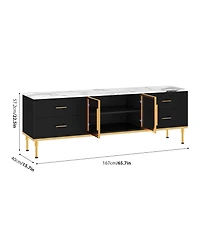 homfan Contemporary Fluted Tv Stand with Adjustable Led Lighting, Drawers and Open Shelves, Reinforced Engineered Wood Metal Legs
