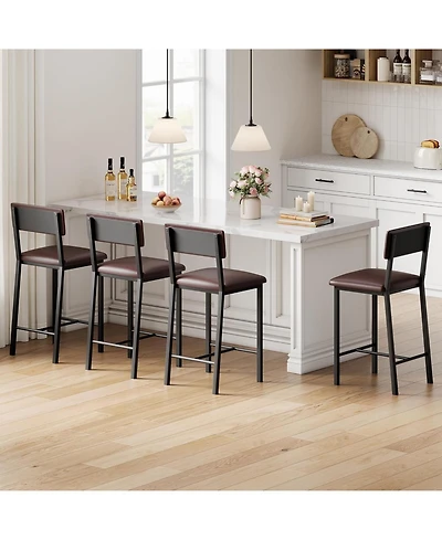 gaomon 2 Sets of 4 Bar Stools Sponge Leather Soft Cushion Barstools with Backrest and Footrest, Counter Height for Kitchen and Dining