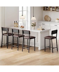 gaomon 2 Sets of 4 Bar Stools Sponge Leather Soft Cushion Barstools with Backrest and Footrest, Counter Height for Kitchen and Dining