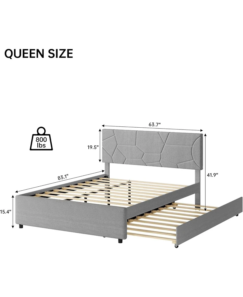 gaomon Bed Frame with Trundle, Upholstered Platform Bed Frame with Headboard, Trundle Bed Twin, Wood Slat Support, for Bedroom, Living Room