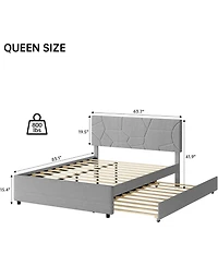 gaomon Bed Frame with Trundle, Upholstered Platform Bed Frame with Headboard, Trundle Bed Twin, Wood Slat Support, for Bedroom, Living Room