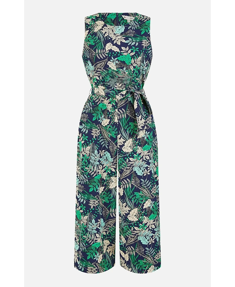 Yumi Women's Sleeveless Leaf Print Culotte Jumpsuit