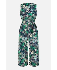 Yumi Women's Sleeveless Leaf Print Culotte Jumpsuit