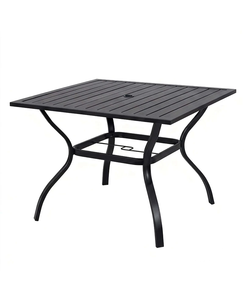 Clihome Metal Steel Slat Patio Dining Table, Square Backyard Bistro Table Outdoor Furniture Garden Table