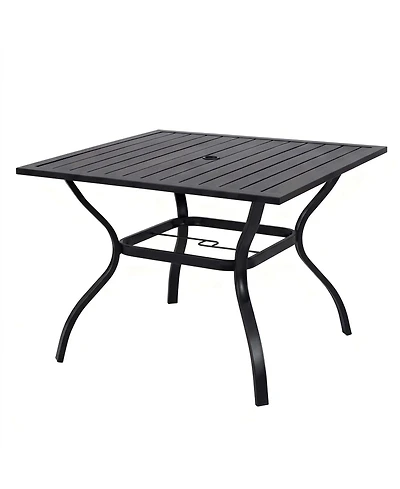 Clihome Metal Steel Slat Patio Dining Table, Square Backyard Bistro Table Outdoor Furniture Garden Table