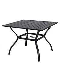 Clihome Metal Steel Slat Patio Dining Table, Square Backyard Bistro Table Outdoor Furniture Garden Table
