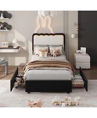 Gaomon Upholstered Bed Frame with Led Lights, Adjustable High Headboard, Large Storage Drawer, No Box Spring Required, Noise-Free
