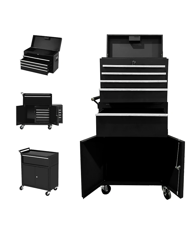 Homfan rolling steel tool chest with detachable top box, lockable drawers and cabinet, swivel casters, side handles, and rust-resistant finish