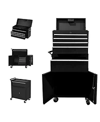 Homfan rolling steel tool chest with detachable top box, lockable drawers and cabinet, swivel casters, side handles, and rust-resistant finish