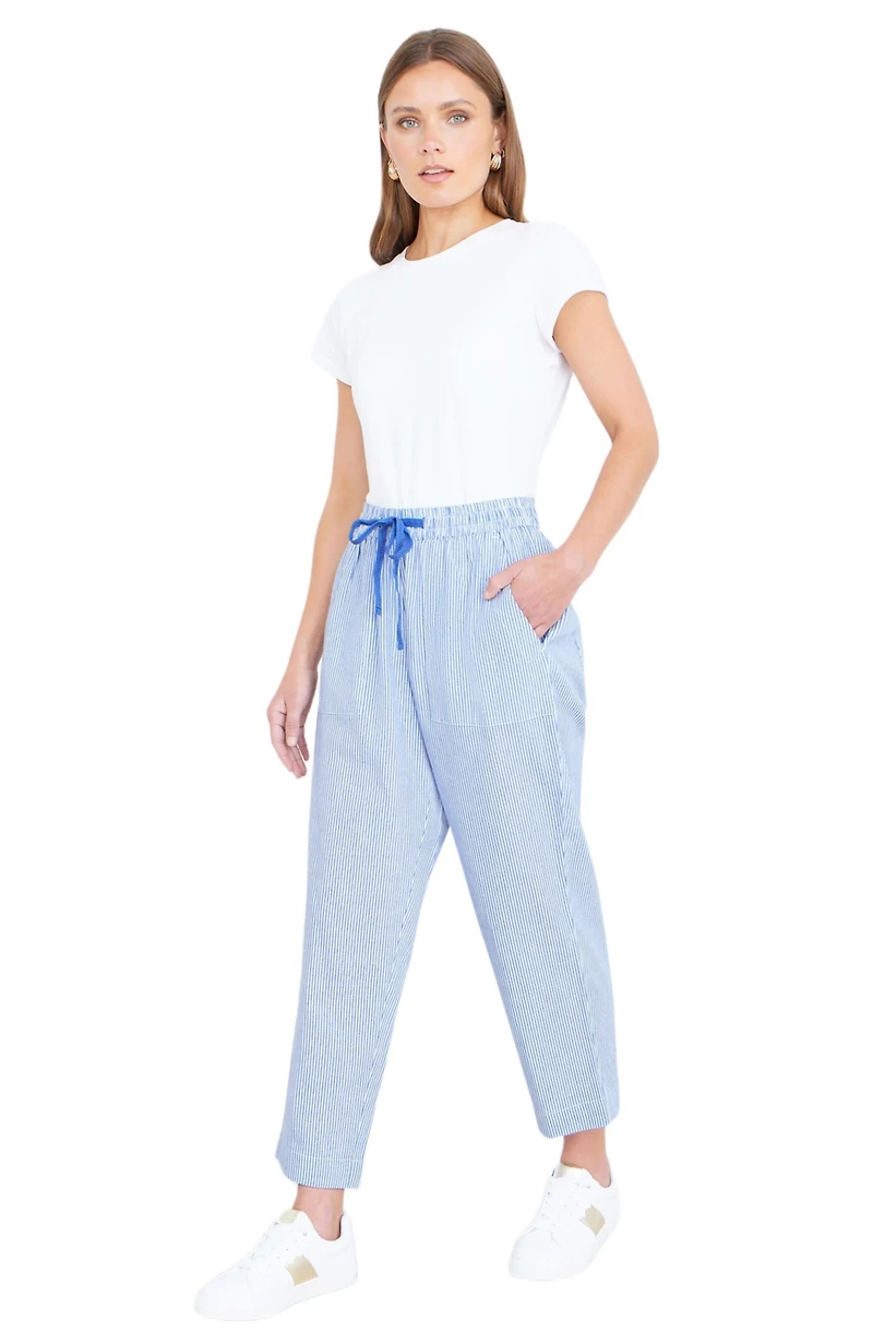 Yumi Women's Cotton Stripe Cropped Trousers